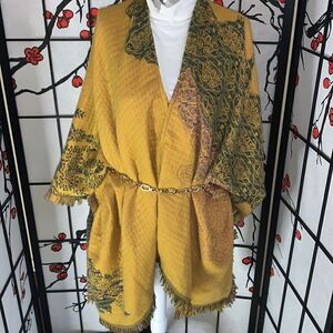 Multi color gold and blue/green  Kimono style wrap one size fits all.
